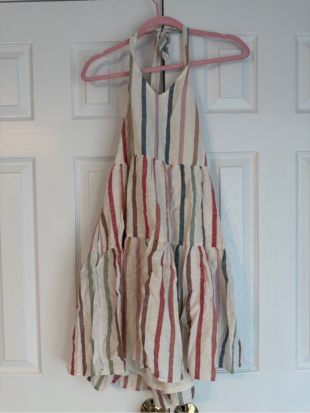 American Eagle Outfitters Cream Mini Dress with Red, Green & Blue Stripes